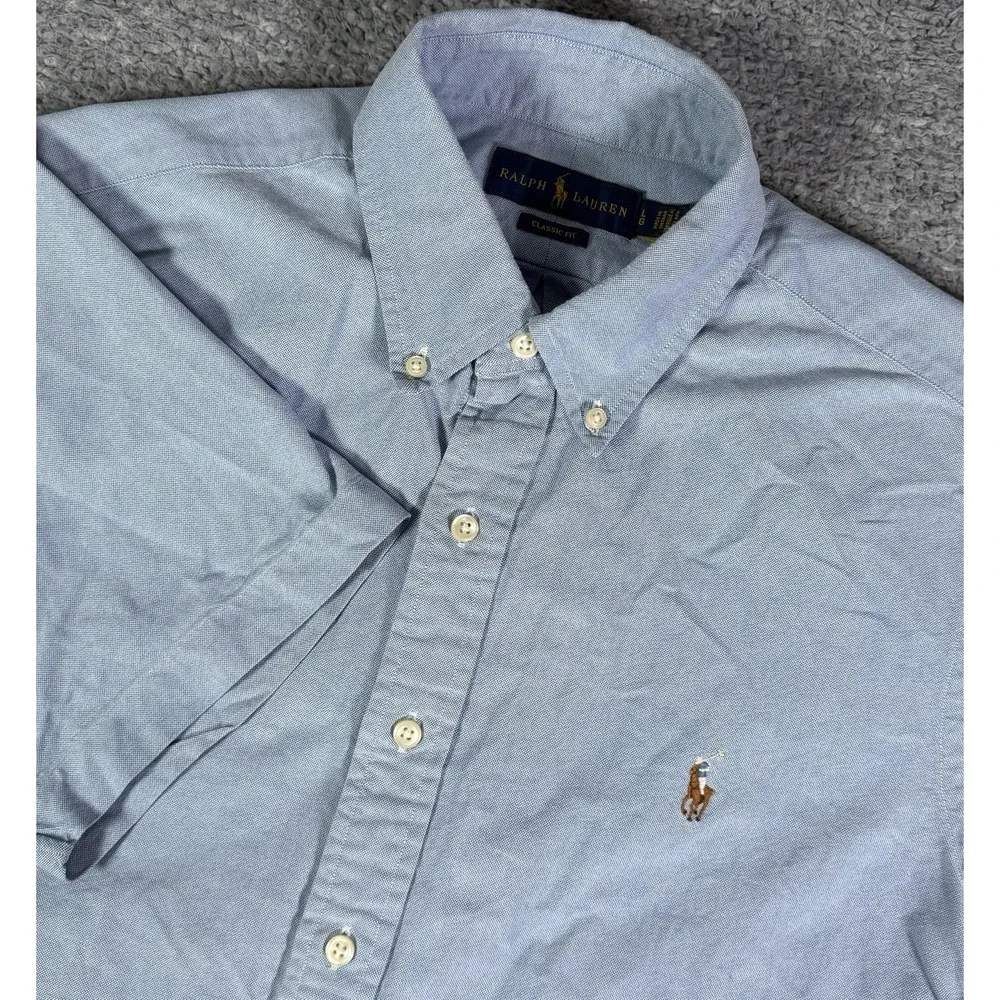 Ralph Lauren Classic Fit Oxford Cotton Shirt Blue SS Button Down Men's Large